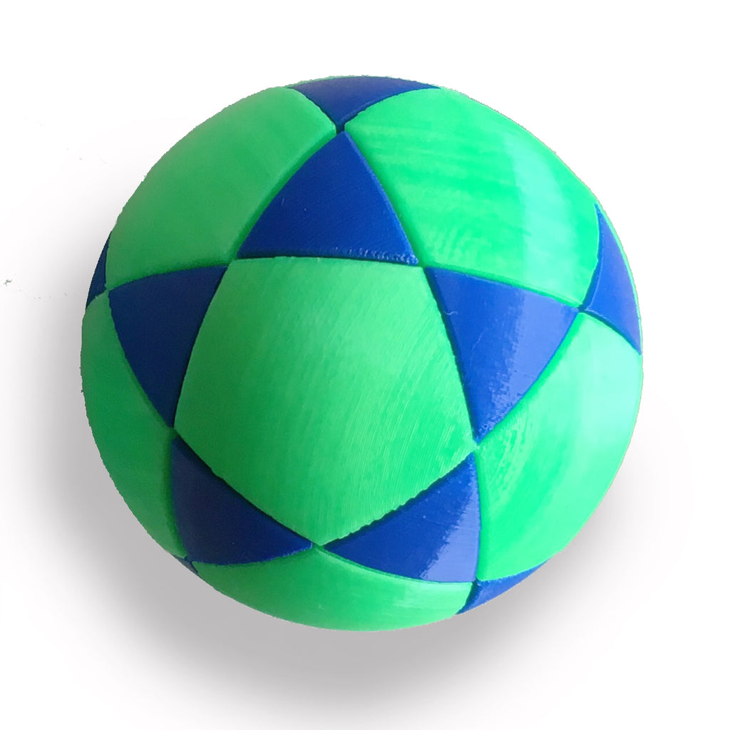 Puzzle esférico 3D FNL de 7,5 cm en verde + azul, en primer plano