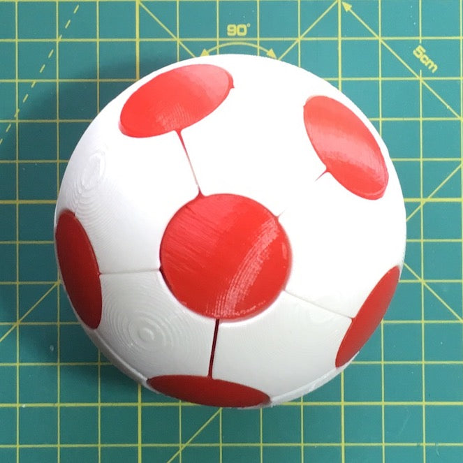 Puzzle esférico 3D KNT de 7,5 cm en blanco + rojo, armado