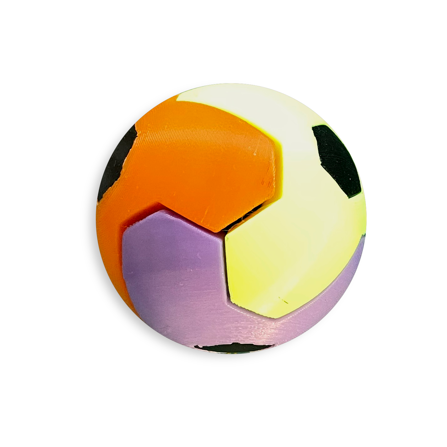 Puzzle esférico 3D LKY mini de 5 cm en naranja + amarillo flúor + violeta + negro + blanco, sin fondo