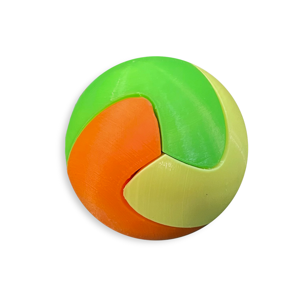 Puzzle esférico 3D LUK de 5 cm en naranja + amarillo flúor + verde + violeta + gris oscuro, sin fondo