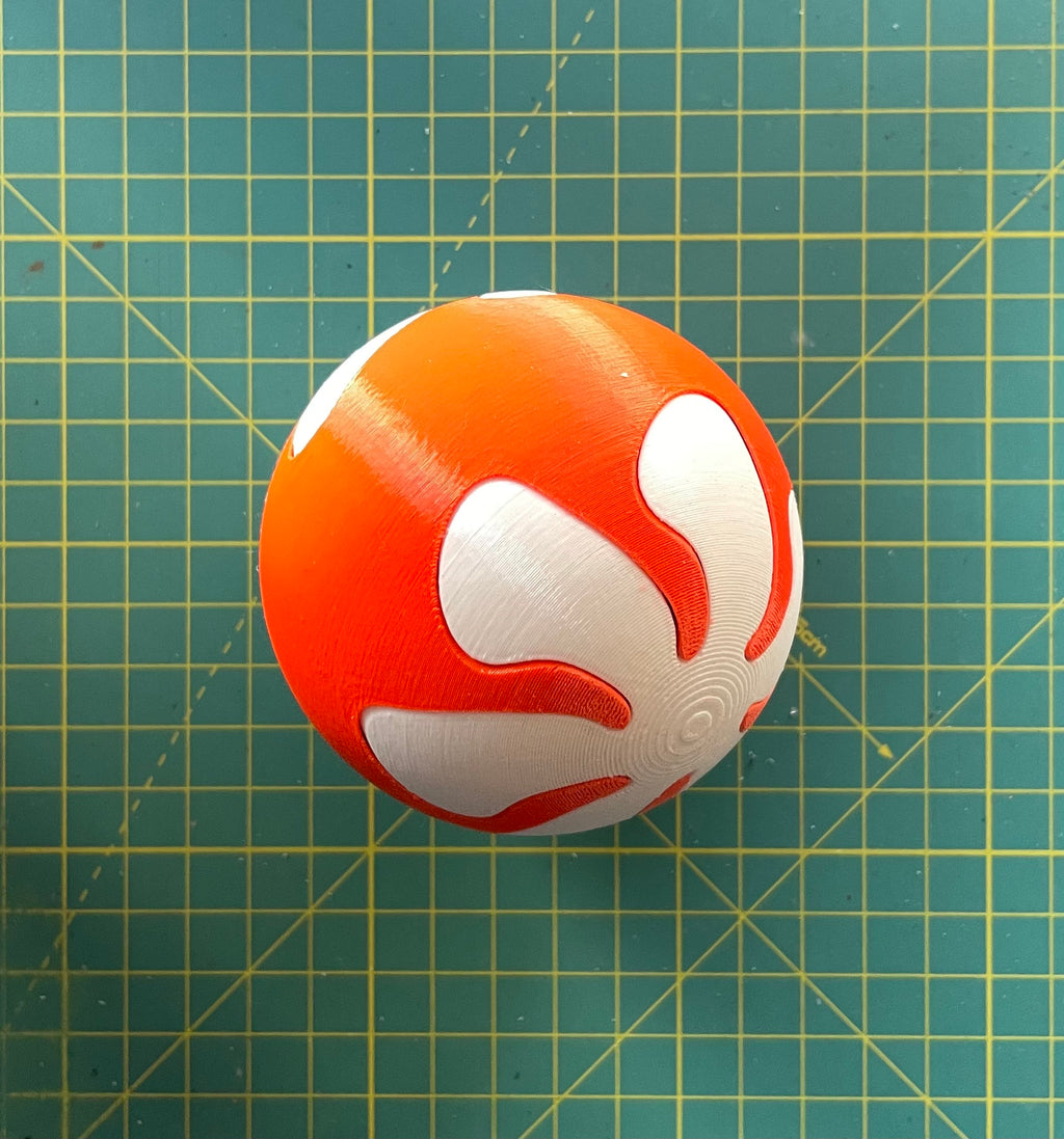 Puzzle esférico 3D PSI de 7,5 cm en blanco + naranja fluor, armado