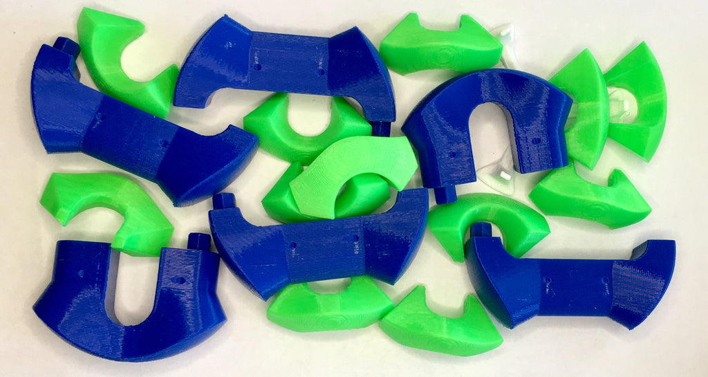 Puzzle esférico 3D TGS de 7,5 cm en azul + verde flúor, con las piezas sueltas