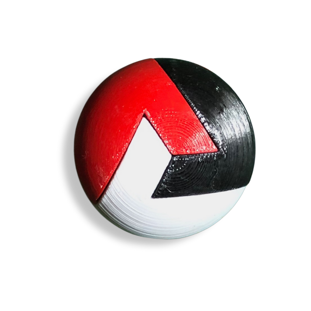 Puzzle esférico 3D TRI de 5 cm en blanco + rojo + negro, sin fondo