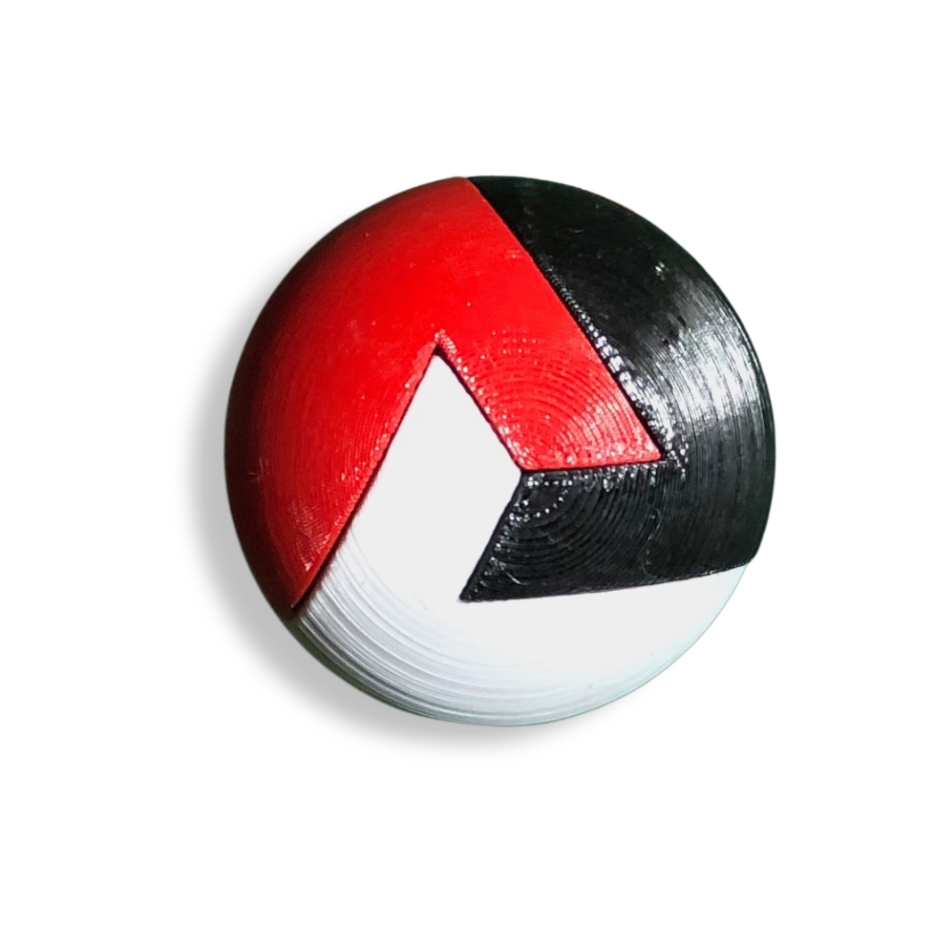 Puzzle esférico 3D TRI de 5 cm en blanco + rojo + negro, sin fondo